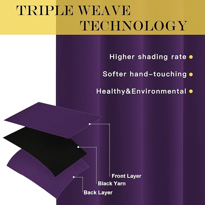 NICETOWN Royal Purple Blackout Curtains 84 inch Length, Grommet Top Room Darkening Drapes for Bedroom Living Room, Light Blocking Window Covering for Privacy (W66 x L84 Inch, 1 Panel) - Image 3