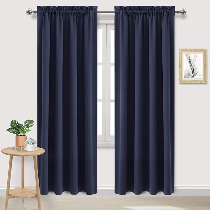 DWCN Blackout Curtains Room Darkening Thermal Insulated Bedroom Curtains Window Curtain Panels, 52 x 84 inches Long, Set of 2 Navy Rod Pocket Drapes by DWCN