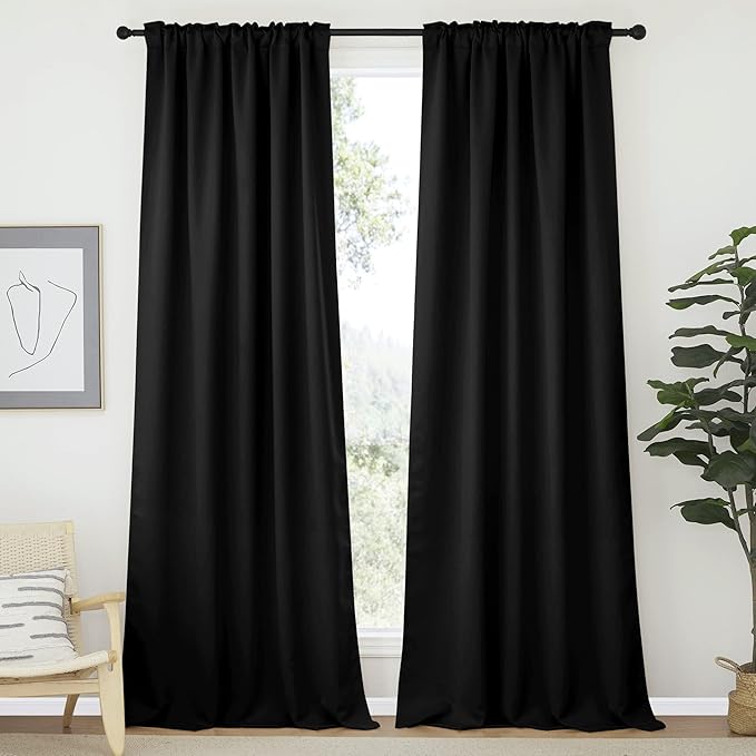 NICETOWN Blackout Curtains Shades Window Drapes - (Black Color) W52 x L90, Double Panels, Blackout Draperies Window Treatment for Living Room - Image 2