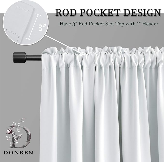 DONREN Greyish White Room Darkening Window Curtain Panels - Off White Thermal Insulated Rod Pocket Curtains for Bathroom (42 Width x 63 Length,2 Panels) - Image 4