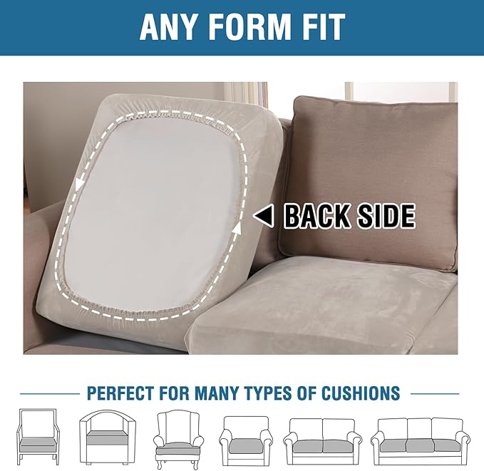 H.VERSAILTEX Velvet Stretch Couch Cushion Cover Plush Cushion Slipcover for Chair Loveseat Sofa Cushion Furniture Protector Seat Cushion Sofa Cover (2 Piece Large Sofa Cushion Covers, French Oak) - Image 5