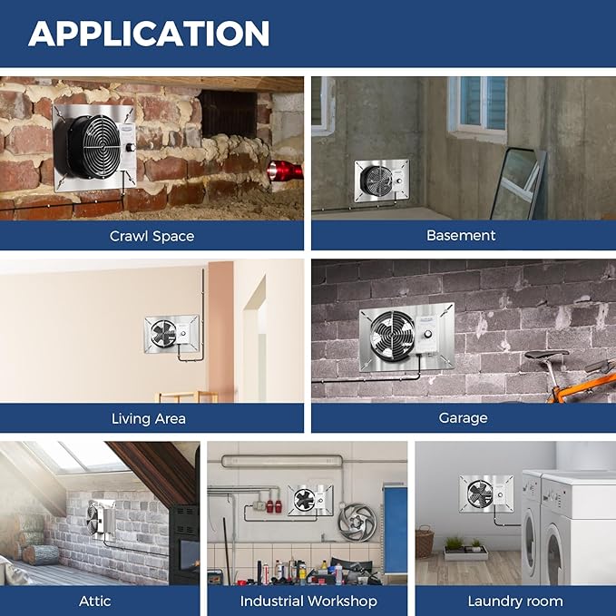 ALORAIR 260 CFM Stainless Steel Crawl Space Vent Fan - Air Out Crawlspace Ventilation Fan with Humidistat Dehumidistat, IP55 Exhaust with Isolation Mesh for Foundation Basements Garage Attic - Image 6