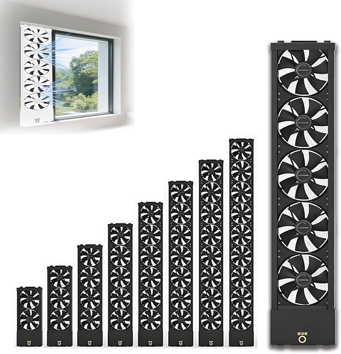 13-53" Vertical Expanding Window Fan for Sliding Windows-Easy Tool-Free Installation, Adjustable Speed with Reversible Airflow, for Household kitchen Humid and Basements Spaces(Black,49.2-51.2) by Unknown