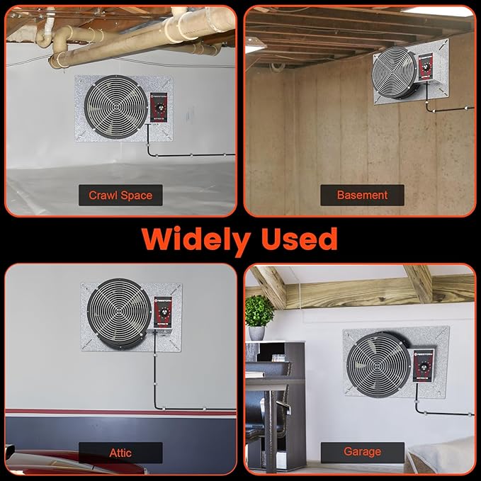 Abestorm 720CFM High Air Flow Crawlspace Ventilation Fan, IP55 Rated 10" Vent Fan with Humidistat Freeze Protection Thermostat for Crawl Space, Basement, Garage, Attic with Isolation Mesh - Image 6