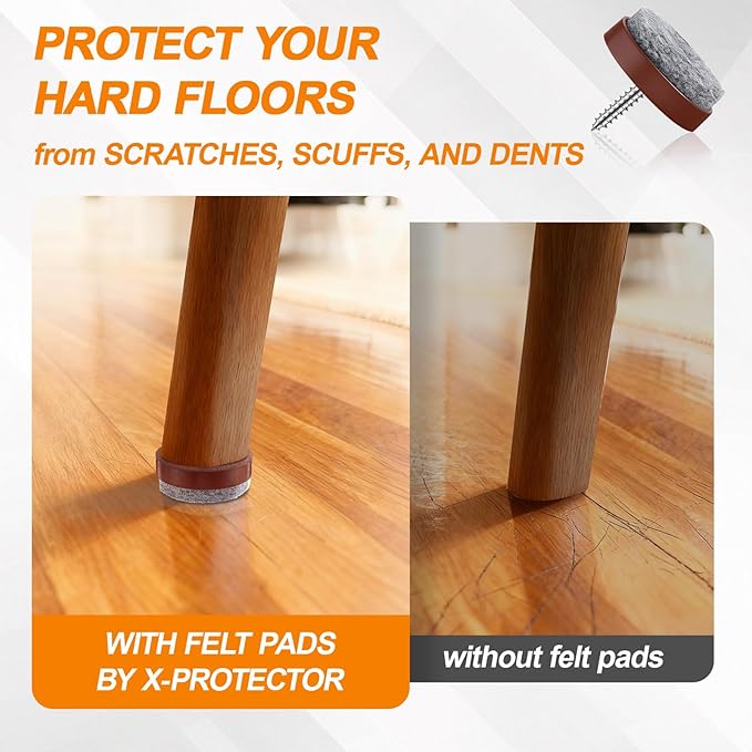 60 Pcs Brown Screw on Furniture Felt Pads Kit, 0.8 Inch Non Slip Furniture Pads, Nail in Hardwood Floor Protector for Wooden Leg Feet of Chair Table Sofa, Cutting Boards - Image 5