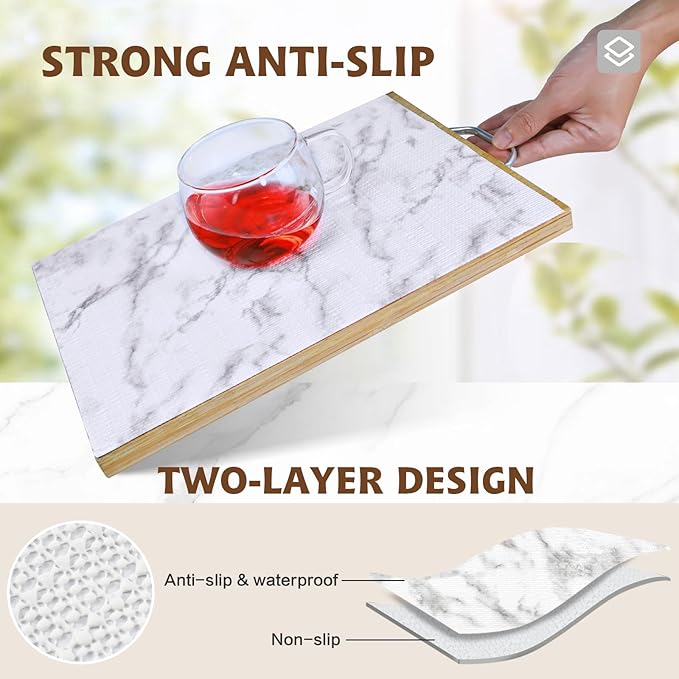 Shelf Liners for Kitchen Cabinets 12in x 20FT, Non Adhesive Drawer Liner Marble Pattern Thickened Shelf Liner Non-Slip Easy to Clean for Tool Box Refrigerator with Knife and Tape Measure - Image 2