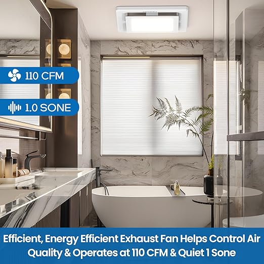 FASDUNT 2-in-1 Bathroom Exhaust Fan with Light - 110 CFM Ventilation & 1.0 Sones - Easy Installation, Energy Efficient, 3 Dimmable LED 3000K/4000K/5000K for Home Bath Office Hotel - Image 2