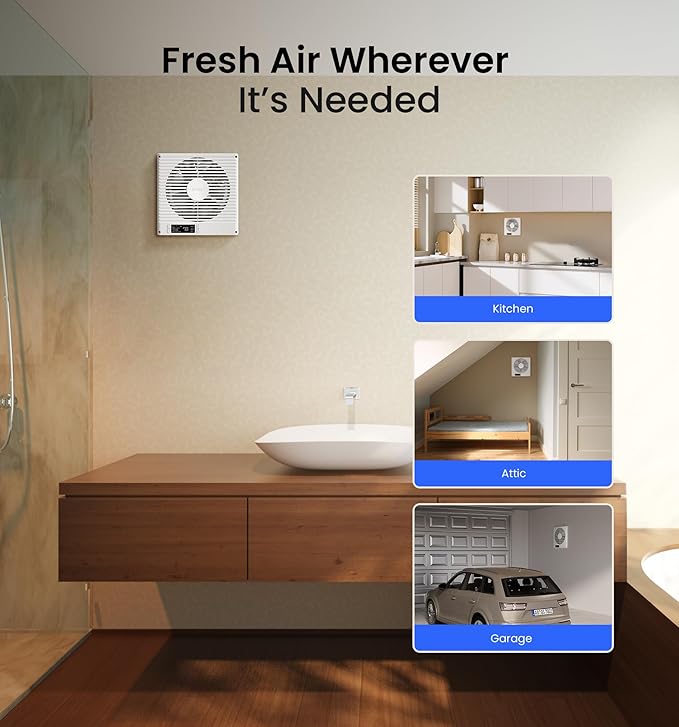 8" Room to Room Ventilation Fan with Remote, Quiet Reversible Through the Wall Air Transfer Fan, 10-Speed Smart Exhaust Vent, Temperature Control, ETL Certified for Bedroom, Kitchen, Laundry - Image 4