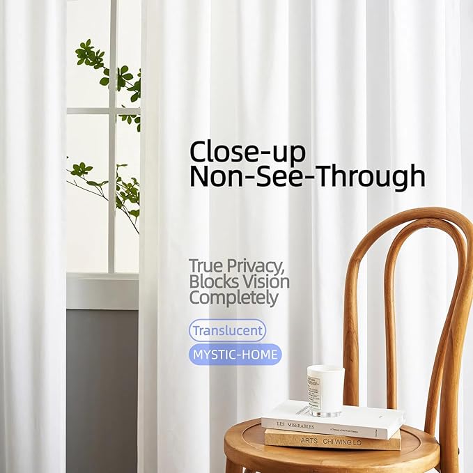 White Privacy Sheer Curtains for Windows, Silky-Soft Tencel Velvet Fabric Rod Pocket Semi Sheer Privacy Curtains 63 inch Length 2 Panels Set for Living Room Bedroom Kitchen Babyroom (52"W x 63"L) - Image 3