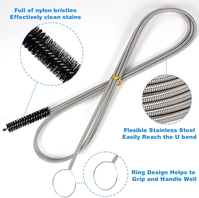 Cleaning Brushes Set, 10 Pieces 8 Inch Nylon Tube Brush + 60 Inch Flexible Long Drain Brush, Hose Pipe Brush, Suitable for Home Kitchen, Bathroom, Fish Tank, Water Pump Accessories (Black) - Image 3