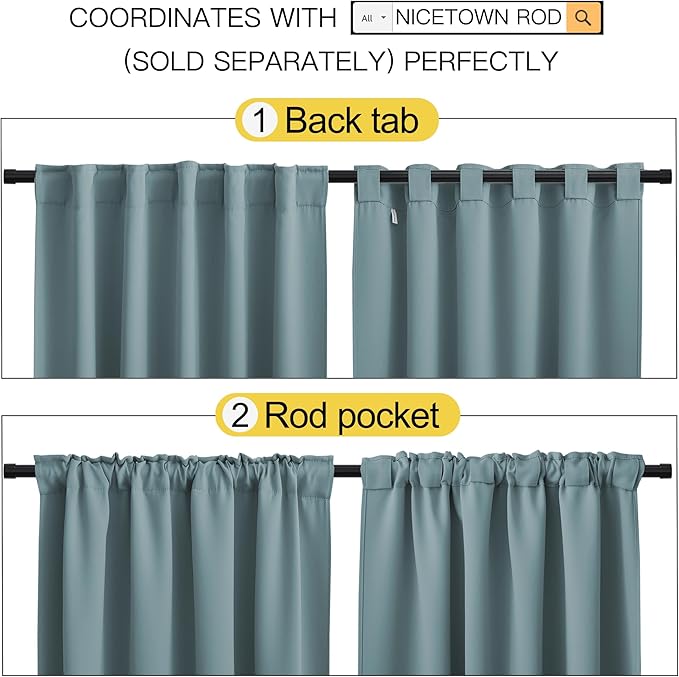 NICETOWN Blackout Curtain Panels for Kitchen - (Greyish Blue Color) 29x36 inch, 2 Panels Set, Room Darkening Blackout Drapes for Window - Image 3
