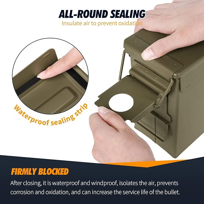 GUGULUZA Metal Ammo Can 30/50 Cal, Lockable Bullet Storage Case, Waterproof & Airtight Containers Box with Flip Top for Long-Term Storage Shotgun, Rifles, Pistols Ammunition - Image 2