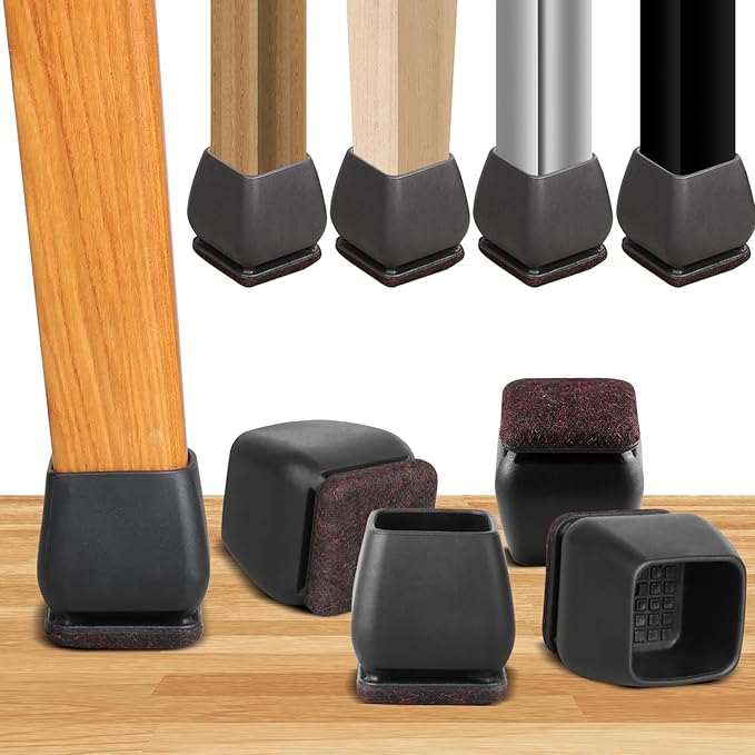 16PCS Square Silicone Chair Leg Floor Protectors for Hardwood Floors, Felt Furniture Pads Covers Table Chair Leg Caps, Large Chair Sliders for Wood Floors, Anti-Scratches&Noise(Black, Fit:1.1"-1.4") by GAGUIUP