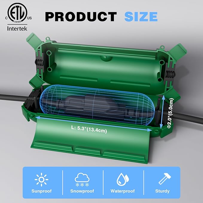 Flemoon [9 Pack] Outdoor Extension Cord Safety Cover, IPX4 Waterproof Connection Protector, Weatherproof Electrical Box for Outdoor Plug, Outlet, Holiday Light, Christmas Decorations, Green - Image 3
