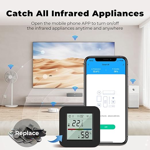 WiFi Smart IR Remote Control, 3-in-1 Smart AC Controller with Temperature Humidity Sensor n Display, Intelligent Control of T&H for Home Greenhouse Pet Garage, Compatible with Alexa (C1) - Image 3
