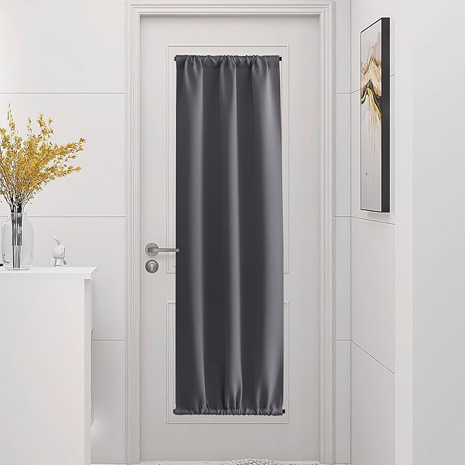 NICETOWN 1 Panel Door Curtain Privacy Thermal Insulated Noise Reducing Blackout French Door Rod Pocket and Ceiling Track Window Covering for Kitchen, Patio Front, Bedroom, Grey, 25" W x 72" L - Image 6