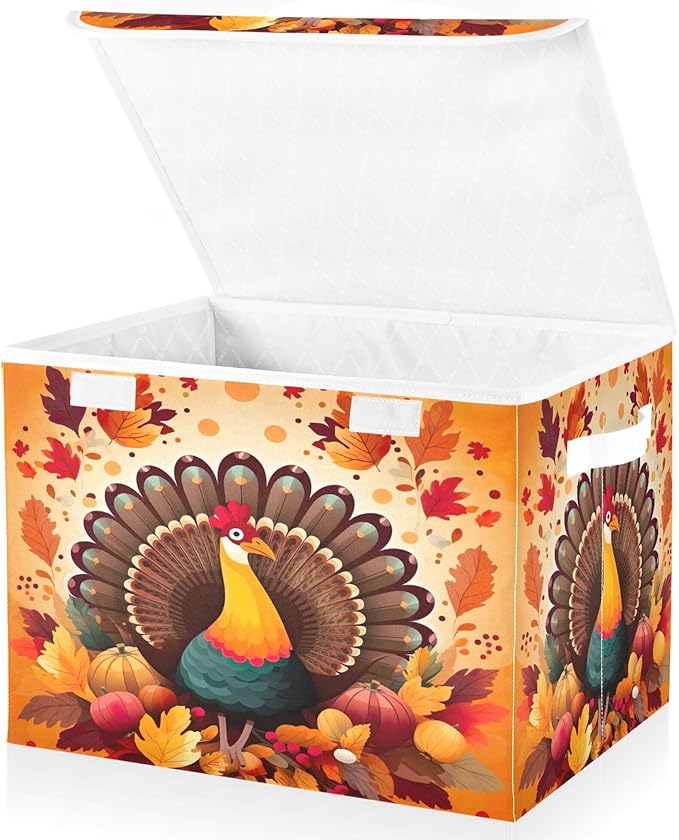 xigua Thanksgiving Turkey Storage Bins with Lids and Carrying Handle,Foldable Storage Boxes Organizer Containers Baskets Cube with Cover for Home Bedroom Closet Office - Image 2