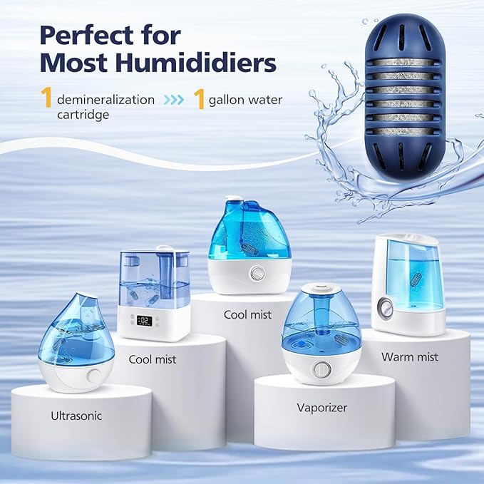 Demineralization Cartridge for HoMedics Ultrasonic Humidifiers, 12-Pack Decalcification Cartridges Filter Replacement, Filters Mineral Deposits Calcium, Prevents Hard Water Build-Up, Purifies Water - Image 2