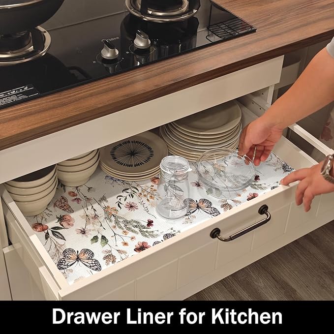 Floral Shelf Liners Non Adhesive and Strong Non-Slip Shelf and Drawer Liners for Kitchen Cabinet Wire Fridge, Waterproof Shelf Drawer Liner,Easy to Clean,12IN x 10FT - Image 3