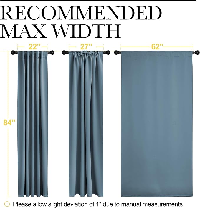 NICETOWN Blackout Curtain Panel for Living Room - (Smoky Blue Color) 62 inches Wide by 84 inches Long, 2 Panels Set, Insulated Room Darkening Window Drapes - Image 7
