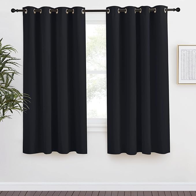 NICETOWN Black Blackout Curtain 68 inch Length, W55 x L68 Inch, 8 Grommets Top, 1 Piece, Thermal Insulated Modern Window Treatment Soundproof Drape Panel for Bedroom/Living Room by NICETOWN