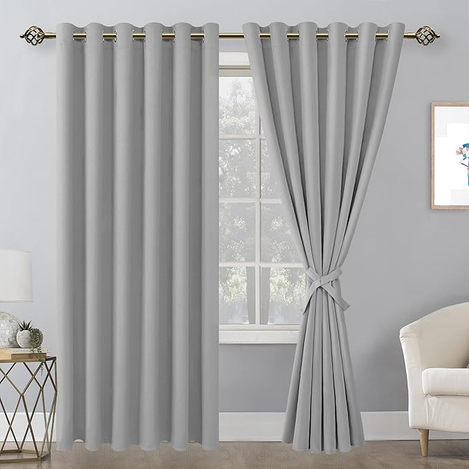 Hiasan Grommet Blackout Curtains for Bedroom, 70 x 84 Inches - Thermal Insulated & Light Blocking Window Drapes for Living Room/Dorm Room, Set of 2 Panels Sewn with Tiebacks, Silver Grey - Image 2