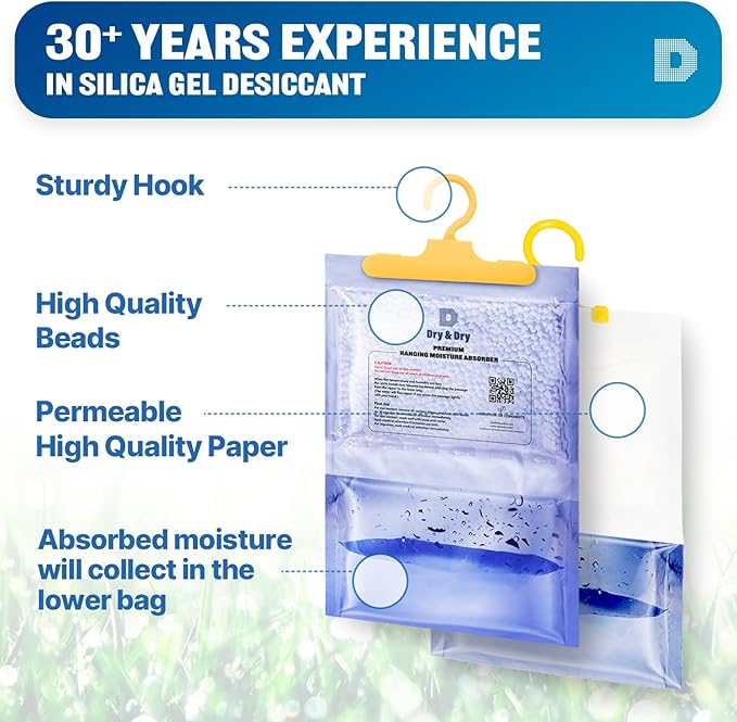 Dry & Dry Premium Moisture Absorbers Dehumidifiers for Home, Basement, Bedroom, Small Dehumidifiers - Blue & White (8 Pack) 14 ounce - Image 6