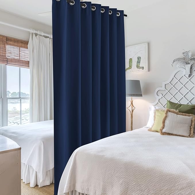 RYB HOME Privacy Curtain for Sliding Glass Door, Light Block Noise Reduce Insulated Curtain Screen Ceiling to Floor for Locker Room Basement Bedroom Closet, 100 inch Wide x 96 inch Long, Navy - Image 4