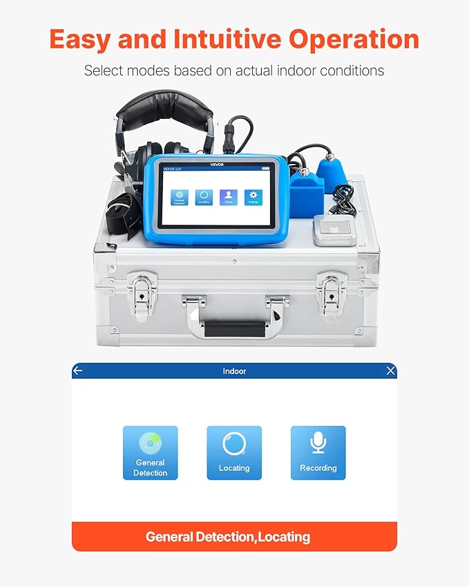 VEVOR Pipe Water Leak Detector for Indoors, 1Hz-10000Hz, 7" Touchscreen Plumbing Water Leakage Detection Locator with Horizontal & Vertical Sensors, Headphones, 8GB SD Card & Carry Case for Home Use - Image 5