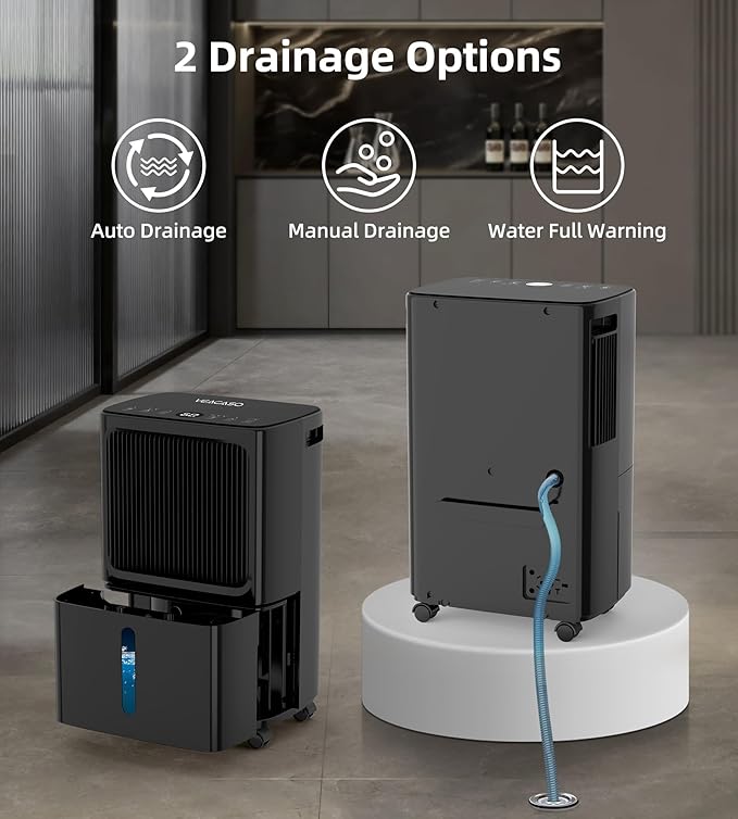 2500 Sq.Ft Dehumidifiers for Home with Drain Hose Max 34 Pints, VEAGASO Dehumidifier for Basement, Bathroom, Bedroom, Three Modes, Intelligent Humidity Control, Dry Clothes, 24HR Timer (BLACK) - Image 4