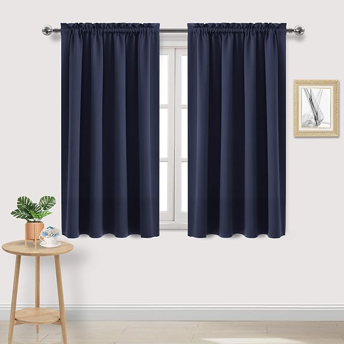 DWCN Navy Room Darkening Blackout Curtains - Thermal Insulated Privacy Energy Saving Window Curtain Drapes 52 x 45 inch Length, Set of 2 Bedroom Living Room Curtains by DWCN