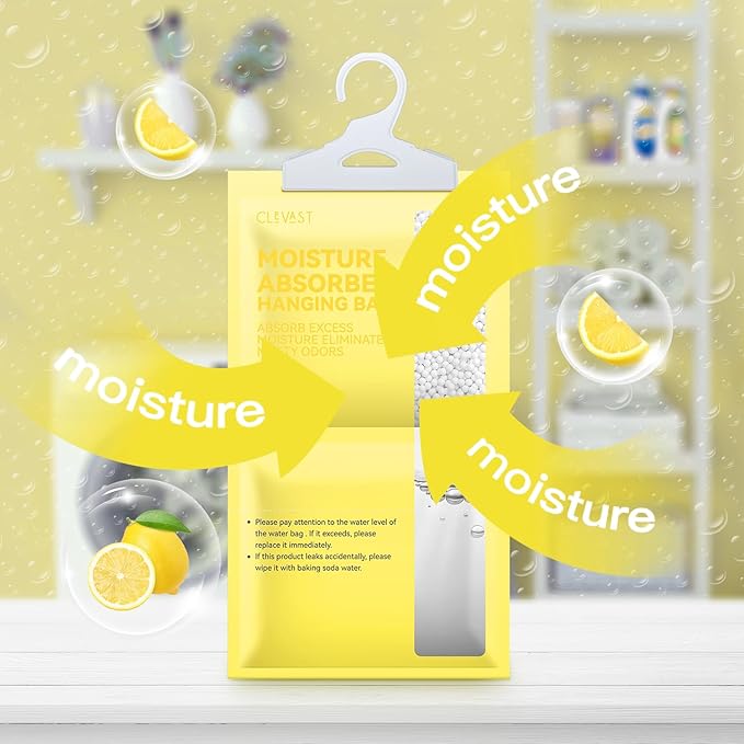 CLEVAST Moisture Absorbers Packets 10 Pack, Dehumidifier Bags for Closet, Scented Hanging Humidity Absorber in Wardrobes, Bedrooms, Bathrooms (Lemon) - Image 7