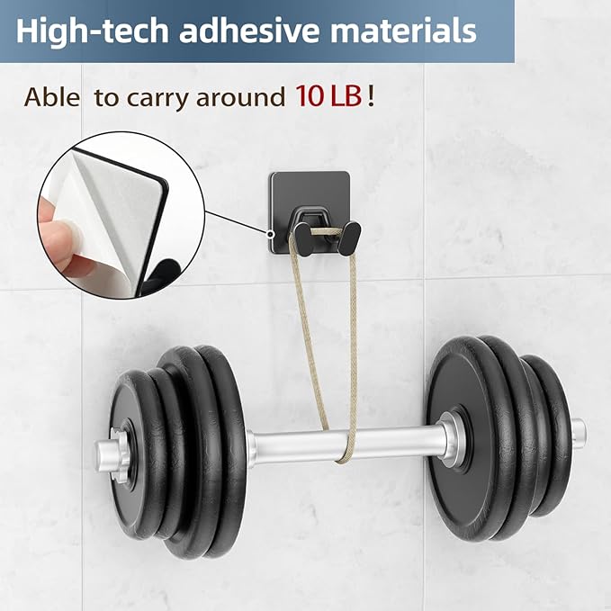 10 Pack Shower Hooks for Inside - Extra Sticky Stainless, Razor Holder Shower Accessories, Wall Mounted Self-Adhesive Hooks for Razor, Loofah, Towel, Coat, Key, Matt Black, - Image 3