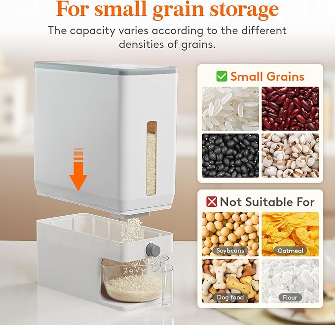 Lifewit Rice Dispenser 25 Lbs(11.3kg), Rice Storage Container Sealed Moisture Proof with Measuring Cup for Kitchen Pantry Household, BPA-Free, 1 Pack White - Image 6