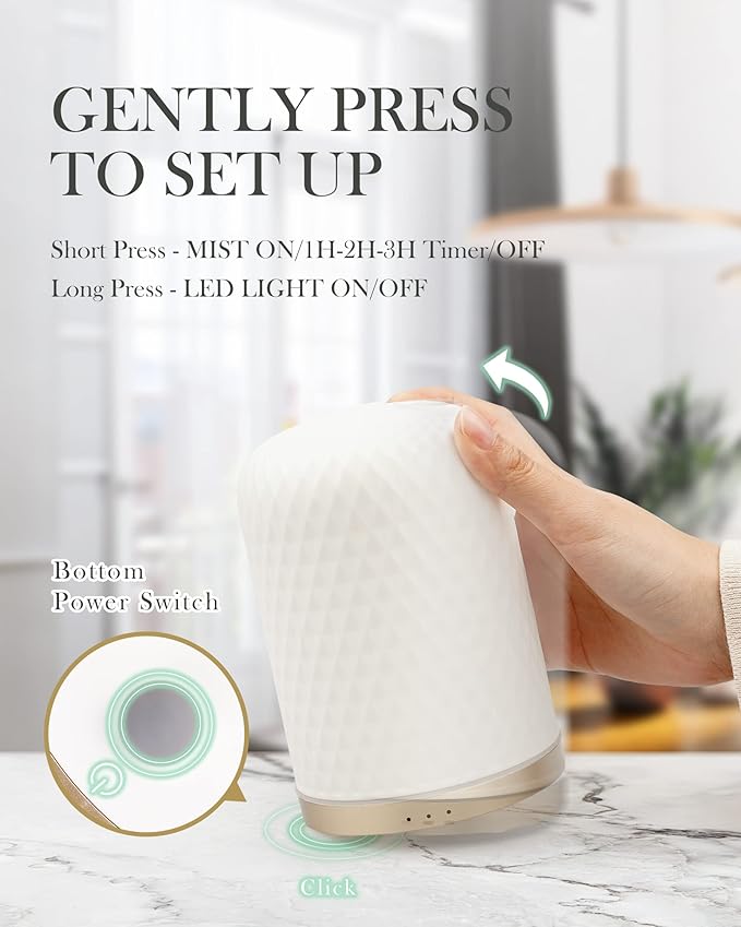 Essential Oil Diffuser,110ML Diffusers for Essential Oils Large Room, Ceramic Diffusers Decorative Ultrasonic Defuzzer, Ideal for Aesthetic Home,Dorm Décor, Yoga,White - Image 3