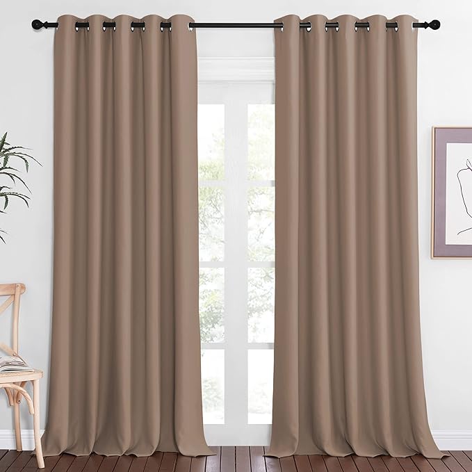 NICETOWN Blackout Window Curtain 90 inch Length - Room Darkening Thermal Insulated Grommet Large Window Treatment Light Blocking for Bedroom/Doorway (Capuccino, 1 Panel, W66 x L90) by NICETOWN