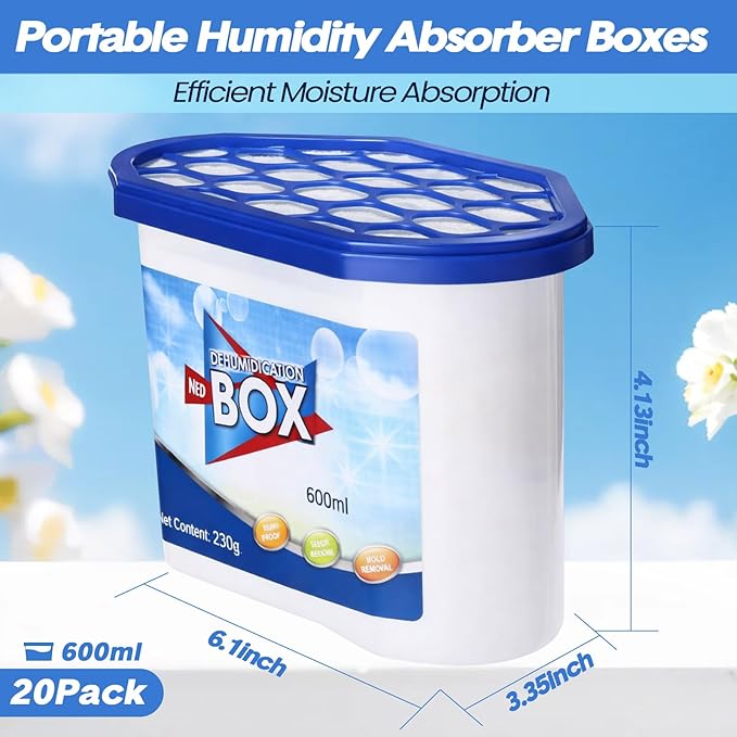 LemonRoad 20 Pack Moisture Absorbers 20 oz 600 ml Humidity Absorber Boxes Portable Compact Dehumidifier for Closet Bathroom Car Boats Kitchen Basement Odor Remover, 4.1 x 6.1 x 3.3 Inch - Image 2