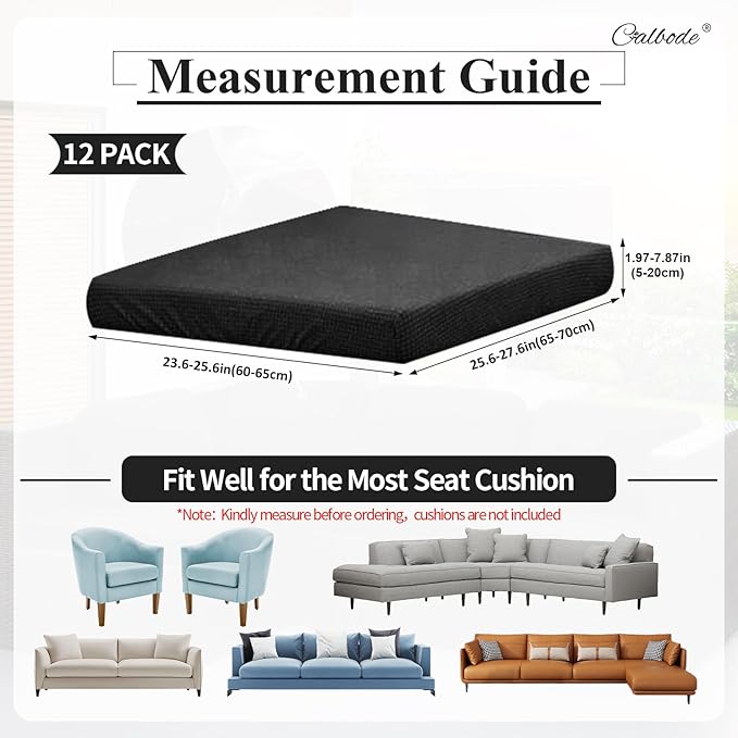12Pcs Outdoor Stretch Cushion Covers,Waterproof Outdoor Chair Cushion Covers for Patio Furniture, Washable Jacquard Couch Covers Replacement for Patio Furniture(Black, Cover Only) - Image 2