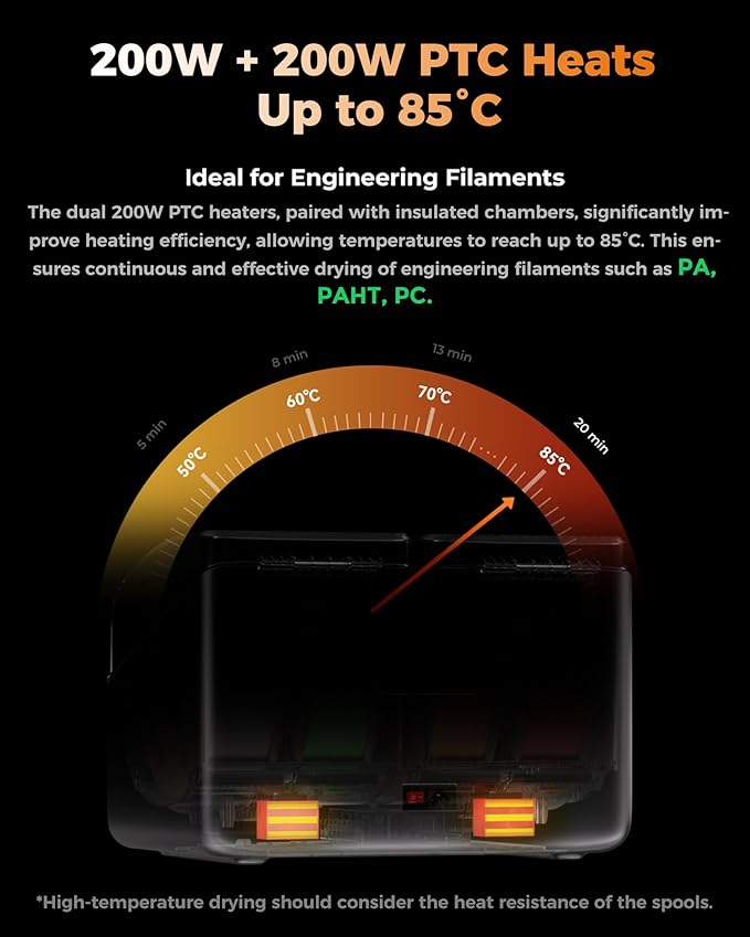 Creality Filament Dryer, Space Pi X4 Filament Storage Box for 4 Spools, Dual Independent Heating Chambers, 85℃ Max Temperature, Compatible with 1.75mm 2.85mm PLA PETG ABS TPU PC PA PAHT - Image 3