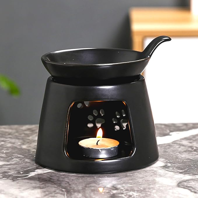 Ceramic Essential Oil Burner, BAOBYAO Wax Melt Burners Humidifier Yoga Aromatherapy Fragrance Diffuser Candle Holder for Living Room, Bedroom, Office Decoration (Black, 4 * 4 * 5 Inch) by Unknown