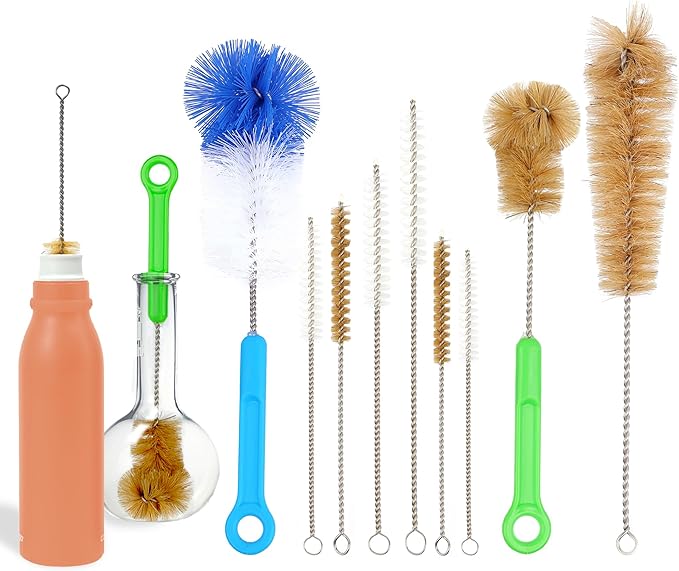 Houseables Bottle Brushes, Water Bottle Cleaner Brush Set, Hydroflask Cleaning Kit, Cup Cleaner Brush, Glass Brushes for Washing Glasses, Cup Scrubber, for Straw, Tumbler, Decanter, Flexible, 9 PK by Houseables