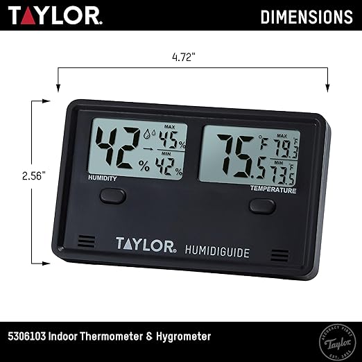 Taylor Wireless Digital Indoor Outdoor Thermometer and Hygrometer, Dual Display for Temperature and Humidity, Easy-to-Read for Home, Office, Greenhouse, Nursery, and Indoor Areas, Min/Max Black - Image 4
