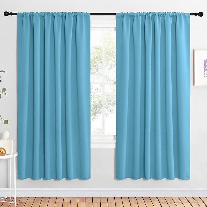 NICETOWN 2 Panels Blackout Curtains, Rod Pocket Window Curtains Room Darkning Drapes for Bedroom/Living Room, Thermal Insulated Solid Draperies for Home Office/Study, 62 by 72-Inch, Teal Blue by NICETOWN