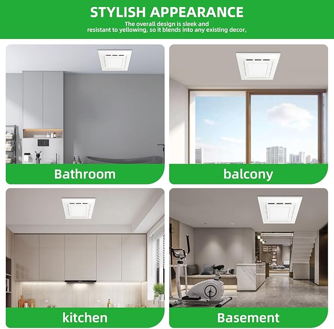 12" Exhaust Fan with Light,144 CFM Silent Exhaust Fan with 6500K 12W LED Light,Bathroom Ventilation Fan with Lights for Bathroom, Office, Hotel - Image 4