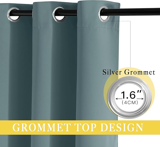 NICETOWN Blackout Curtain for Sliding Door, Patio Door Curtains, Grommet Thermal Insulated Room Divider Curtain Drape for Living Room/Bedroom (Greyish Blue, W80 x L84, 1 Panel) - Image 2