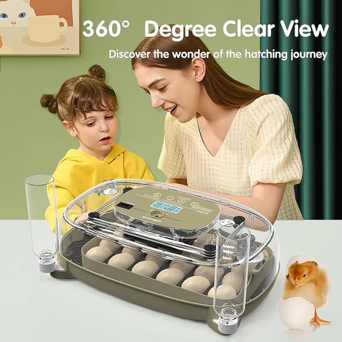 24 Egg Incubator with Automatic Turning, Temperature and Humidity Control, LED Egg Candler, and Auto Water Addition, for Hatching Chicken, Goose, Duck, Quail, Pigeon, and Turkey Eggs - Image 9