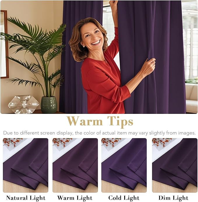 H.VERSAILTEX Blackout Curtains Thermal Insulated Window Treatment Panels Room Darkening Blackout Drapes for Living Room Back Tab/Rod Pocket Bedroom Draperies, 52 x 63 Inch, Plum Purple, 2 Panels - Image 6