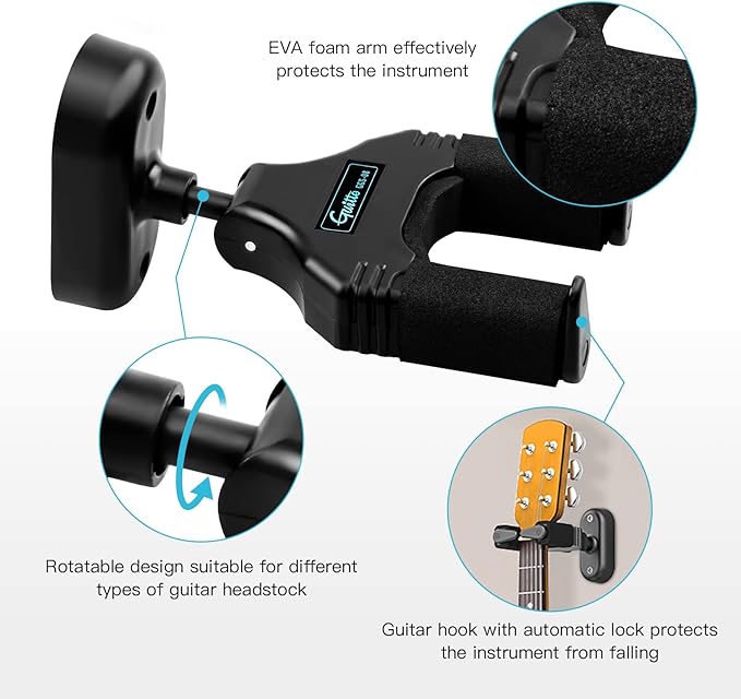 GUITTO Guitar Wall Mount Hanger, Guitar Stand Auto Gravity Lock Guitar Holder Wall Hook for Bass Electric Acoustic Guitar Banjo and Mandolin GGS-08 - Image 3