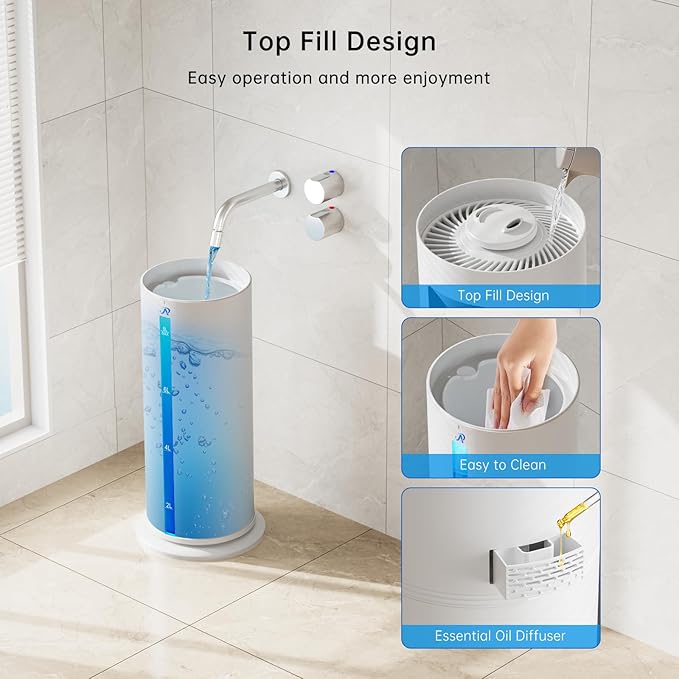 2.1Gal/8L Smart Humidifier Large Room, Top Fill Humidifiers for Bedroom with Diffuser, 7 Color Lights,16H Timer, Auto Mode, APP Remote Control, 4 Levels Cool Mist Air Humidifier for Plants Home Office - Image 8