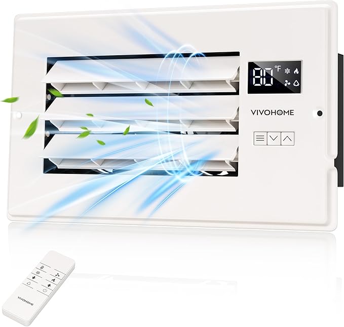 VIVOHOME 6'' x 10'' Opening Register Booster Fan with Adjustable Wind Direction Louver, Smart Intelligent Thermostat & 10-Speed Remote Control - 11.6" x 7.5" Vent Cover for Room, Floor, Wall - White by VIVOHOME